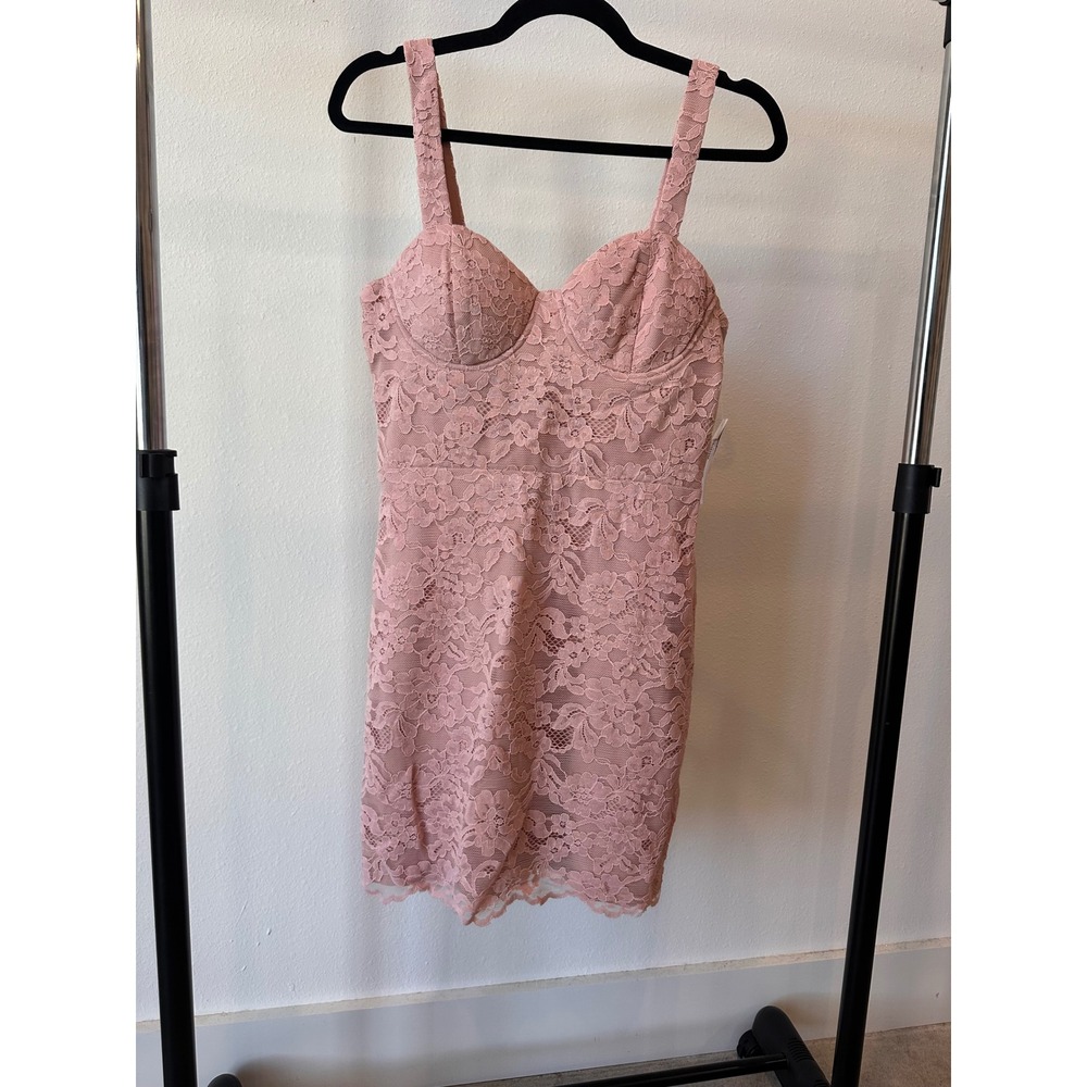 AQUA Pink Lace Bustier Mini Dress Sweetheart Neck Bodycon Cocktail Womens Medium